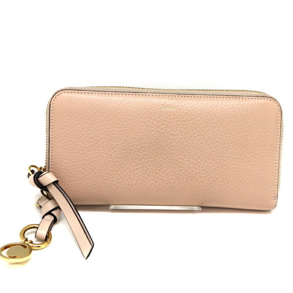 Chloe pink leather peach round zipper wallet